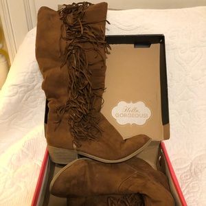 Tall Cognac Fringed Charlotte Russe Western Boot